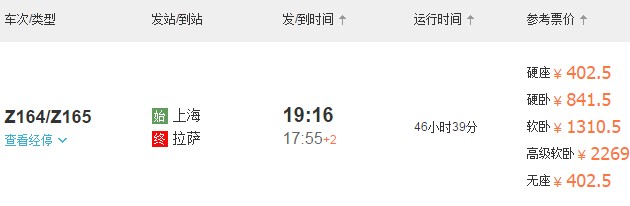 上海到拉萨火车